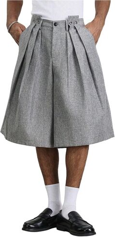 OYOANGLE Men's Wide Leg Bermuda Shorts Zipper Fly Pleated Business Casual Shorts with Pockets in Kuwait