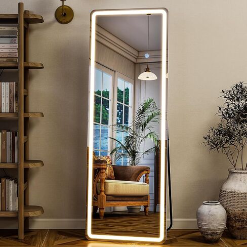 GLSLAND LED Full Length Mirror - 56" x 20" Floor Standing Mirror with Light for Bedroom/Cloakroom -Dimmable & 3 Color Lighting/Wall Mounted Full Body Mirrors in Saudi Arabia