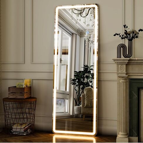 GLSLAND LED Full Length Mirror - 56" x 20" Floor Standing Mirror with Light for Bedroom/Cloakroom -Dimmable & 3 Color Lighting/Wall Mounted Full Body Mirrors in Saudi Arabia