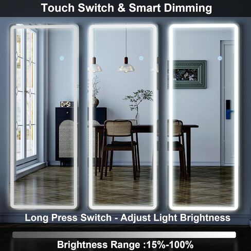 GLSLAND LED Full Length Mirror - 56" x 20" Floor Standing Mirror with Light for Bedroom/Cloakroom -Dimmable & 3 Color Lighting/Wall Mounted Full Body Mirrors in Saudi Arabia