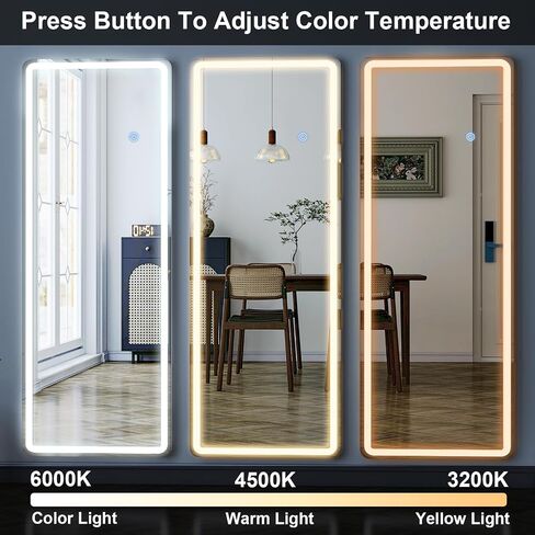 GLSLAND LED Full Length Mirror - 56" x 20" Floor Standing Mirror with Light for Bedroom/Cloakroom -Dimmable & 3 Color Lighting/Wall Mounted Full Body Mirrors in Saudi Arabia
