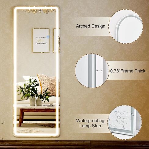GLSLAND LED Full Length Mirror - 56" x 20" Floor Standing Mirror with Light for Bedroom/Cloakroom -Dimmable & 3 Color Lighting/Wall Mounted Full Body Mirrors in Saudi Arabia