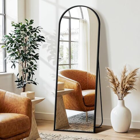 FICTOR Arched Full Length Mirror 15" x 56", Full Body Floor Mirror with Adjustable Stand, Free Standing Mirror with Aluminum Frame for Bedroom, Living Room, Cloakroom, Black in Kuwait