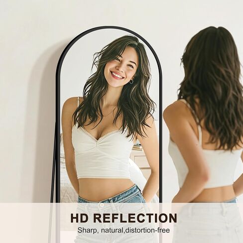 FICTOR Arched Full Length Mirror 15" x 56", Full Body Floor Mirror with Adjustable Stand, Free Standing Mirror with Aluminum Frame for Bedroom, Living Room, Cloakroom, Black in Kuwait