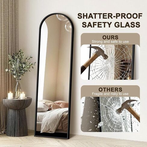 FICTOR Arched Full Length Mirror 15" x 56", Full Body Floor Mirror with Adjustable Stand, Free Standing Mirror with Aluminum Frame for Bedroom, Living Room, Cloakroom, Black in Kuwait