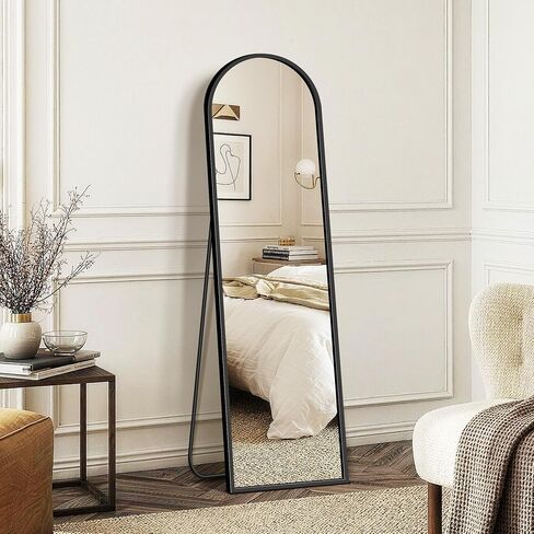 FICTOR Arched Full Length Mirror 15" x 56", Full Body Floor Mirror with Adjustable Stand, Free Standing Mirror with Aluminum Frame for Bedroom, Living Room, Cloakroom, Black in Kuwait