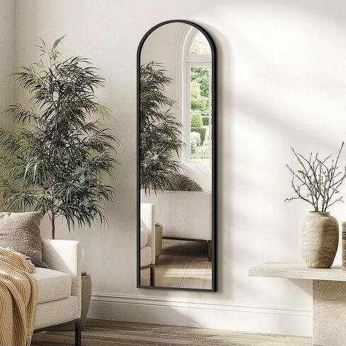 FICTOR Arched Full Length Mirror 15" x 56", Full Body Floor Mirror with Adjustable Stand, Free Standing Mirror with Aluminum Frame for Bedroom, Living Room, Cloakroom, Black in Kuwait