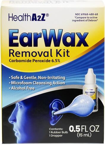 HealthA2Z® Ear Wax Removal Kit, Carbamide Peroxide 6.5%, Microfoam Cleansing Action, Alcohol Free, Includes Rubber Bulb & Dropper, 0.5 fl oz (15mL) in Kuwait