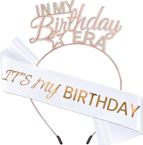 Birthday Sash and Tiara for Women – In My Birthday Era Rose Gold Rhinestone Headband, It’s My Bday Satin Sash, Classy Birthday Outfit Accessories in Saudi Arabia