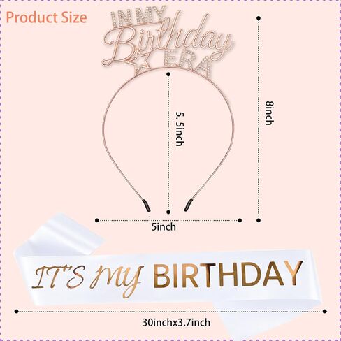 Birthday Sash and Tiara for Women – In My Birthday Era Rose Gold Rhinestone Headband, It’s My Bday Satin Sash, Classy Birthday Outfit Accessories in Saudi Arabia
