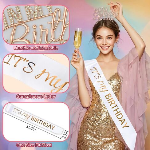 Birthday Sash and Tiara for Women – In My Birthday Era Rose Gold Rhinestone Headband, It’s My Bday Satin Sash, Classy Birthday Outfit Accessories in Saudi Arabia