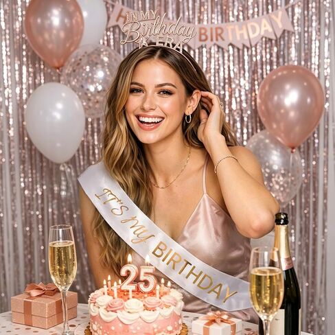 Birthday Sash and Tiara for Women – In My Birthday Era Rose Gold Rhinestone Headband, It’s My Bday Satin Sash, Classy Birthday Outfit Accessories in Saudi Arabia