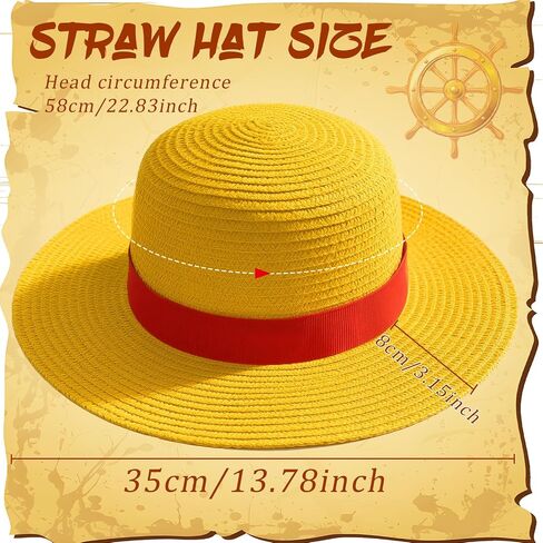 Straw Hat,Yellow Costume Cosplay Hats,Summer Beach Cap with String for Men Women Youth Halloween Pirate Party Cosplay Accessories in Kuwait