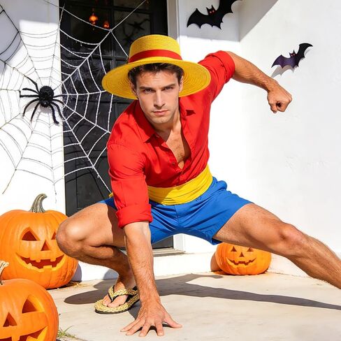 Straw Hat,Yellow Costume Cosplay Hats,Summer Beach Cap with String for Men Women Youth Halloween Pirate Party Cosplay Accessories in Kuwait