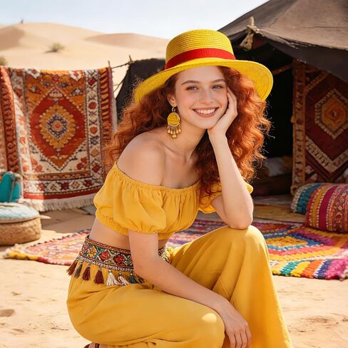 Straw Hat,Yellow Costume Cosplay Hats,Summer Beach Cap with String for Men Women Youth Halloween Pirate Party Cosplay Accessories in Kuwait