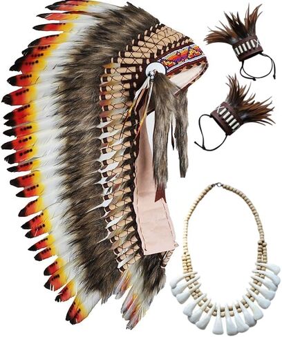 Native American Inspired Headdress - Handcrafted with Genuine Feathers and Beads in Saudi Arabia