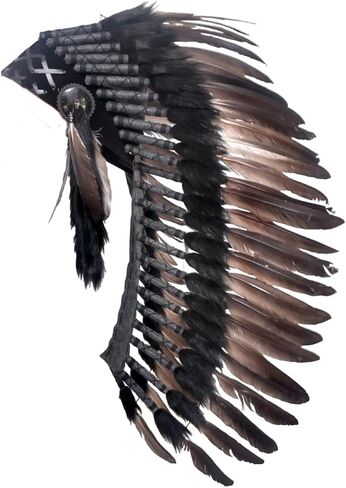 Native American Inspired Headdress - Handcrafted with Genuine Feathers and Beads in Saudi Arabia