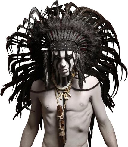 Native American Inspired Headdress - Handcrafted with Genuine Feathers and Beads in Saudi Arabia