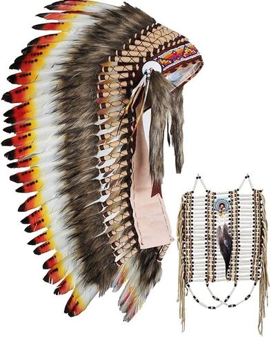 Native American Inspired Headdress - Handcrafted with Genuine Feathers and Beads in Saudi Arabia
