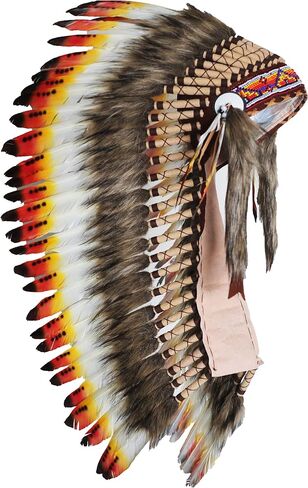 Native American Inspired Headdress - Handcrafted with Genuine Feathers and Beads in Saudi Arabia