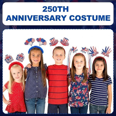 Dingion 12 Pcs Customized 250th Anniversary Party Accessories 250 4th of July Headbands Patriotic USA Accessories American Red White and Blue Headband for Fourth of July Independence Day Party Favors in Kuwait