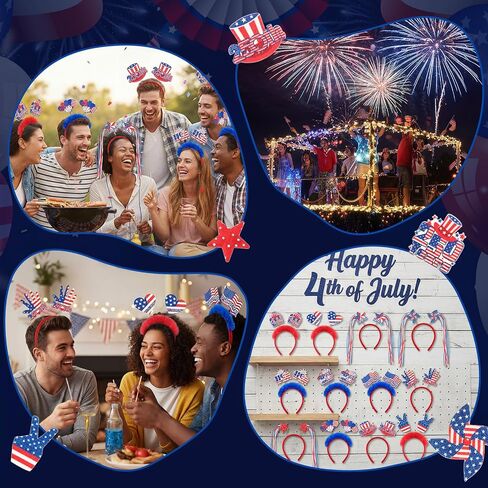 Dingion 12 Pcs Customized 250th Anniversary Party Accessories 250 4th of July Headbands Patriotic USA Accessories American Red White and Blue Headband for Fourth of July Independence Day Party Favors in Kuwait
