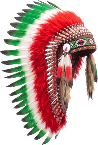 Native American Inspired Headdress - Handcrafted with Genuine Feathers and Beads in Saudi Arabia