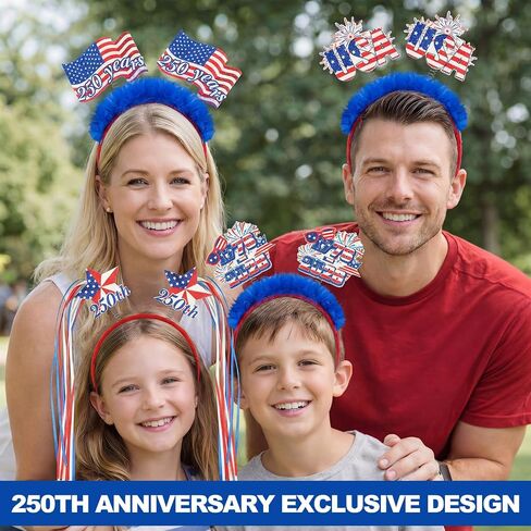 Dingion 12 Pcs Customized 250th Anniversary Party Accessories 250 4th of July Headbands Patriotic USA Accessories American Red White and Blue Headband for Fourth of July Independence Day Party Favors in Kuwait