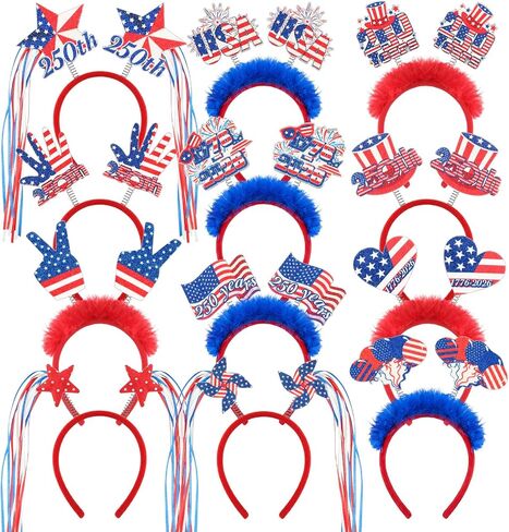 Dingion 12 Pcs Customized 250th Anniversary Party Accessories 250 4th of July Headbands Patriotic USA Accessories American Red White and Blue Headband for Fourth of July Independence Day Party Favors in Kuwait