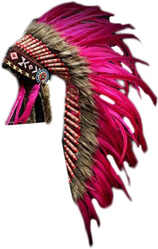 Native American Inspired Headdress - Handcrafted with Genuine Feathers and Beads in Saudi Arabia