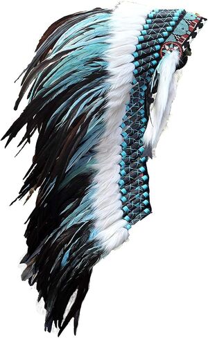 Native American Inspired Headdress - Handcrafted with Genuine Feathers and Beads in Saudi Arabia