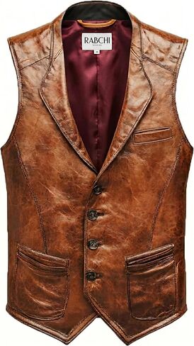 Men’s Leather Vintage Vest - Genuine Lambskin Western Cowboy Waistcoat - Classic Club Style Leather Vest for Men in Saudi Arabia