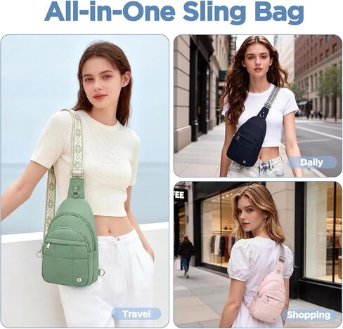 Anti Theft Sling Bag for Men & Women, Lightweight Puffer RFID Crossbody Bag for Travel, Commuting & City Walking, Hands-Free Everyday Essentials Bag Green in Kuwait