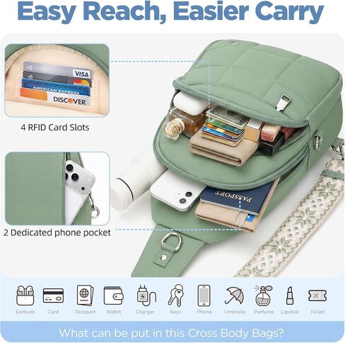 Anti Theft Sling Bag for Men & Women, Lightweight Puffer RFID Crossbody Bag for Travel, Commuting & City Walking, Hands-Free Everyday Essentials Bag Green in Kuwait