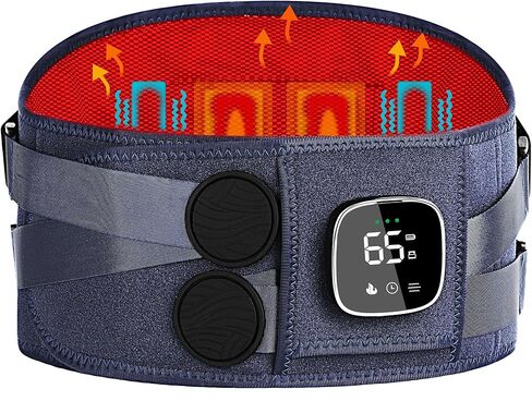 Cordless Heating Pad for Back Pain Relief with Massager, Wearable Portable Back Heating Pad with 3 Heat, 5 Vibration, Timer, Rechargeable Back Brace 47-60", 3 Ways to Power, Gift for Mom Women Men in Saudi Arabia