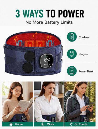 Cordless Heating Pad for Back Pain Relief with Massager, Wearable Portable Back Heating Pad with 3 Heat, 5 Vibration, Timer, Rechargeable Back Brace 47-60", 3 Ways to Power, Gift for Mom Women Men in Saudi Arabia