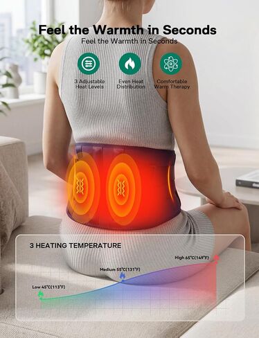 Cordless Heating Pad for Back Pain Relief with Massager, Wearable Portable Back Heating Pad with 3 Heat, 5 Vibration, Timer, Rechargeable Back Brace 47-60", 3 Ways to Power, Gift for Mom Women Men in Saudi Arabia