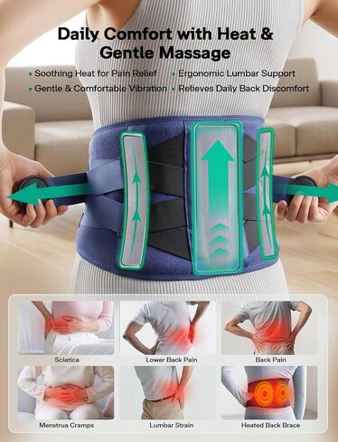 Cordless Heating Pad for Back Pain Relief with Massager, Wearable Portable Back Heating Pad with 3 Heat, 5 Vibration, Timer, Rechargeable Back Brace 47-60", 3 Ways to Power, Gift for Mom Women Men in Saudi Arabia