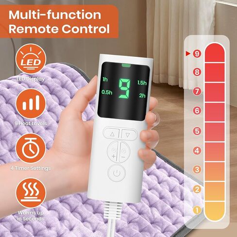 Heating Pad for Back Pain Relief, Heating Pads for Period Cramps with 9 Heat Settings & 4 Timers Auto-off, Machine Washable, Dry & Moist Heat, Soft Electric Heating Pad for Sore Muscles,Gift,12''×24'' in Kuwait