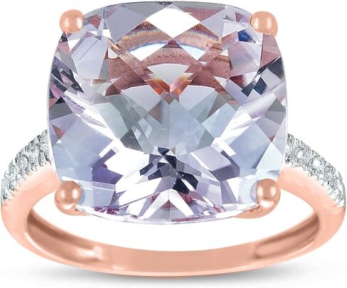 14K Rose Gold Genuine Pink Amethyst Cushion 9 Ct, Diamond Statement Ring in Kuwait