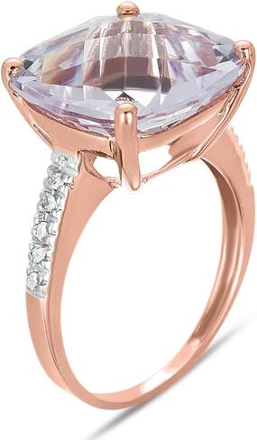 14K Rose Gold Genuine Pink Amethyst Cushion 9 Ct, Diamond Statement Ring in Kuwait