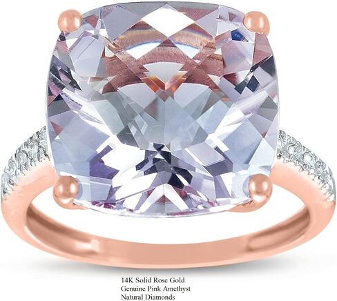 14K Rose Gold Genuine Pink Amethyst Cushion 9 Ct, Diamond Statement Ring in Kuwait
