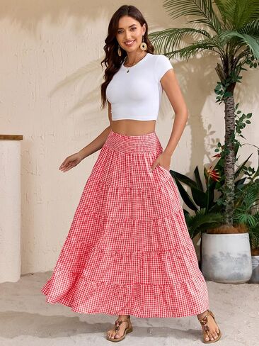 Lyrur Maxi Skirts for Women Trendy Summer 2026 Spring Long Flowy A Line Tiered Boho Skirt in Saudi Arabia