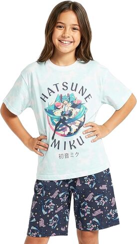 Get Trend Hatsune Miku Girls Pajamas Set 2Pc, Cotton T Shirt & Summer PJ Shorts, Soft Lounge Set, Teens Sleepwear, Size 7-16 in Kuwait