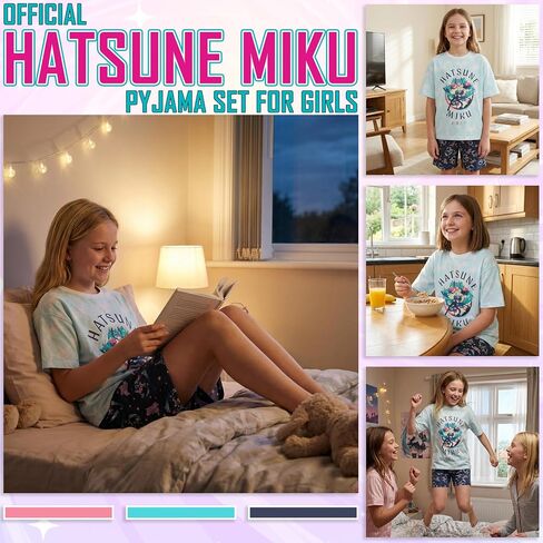 Get Trend Hatsune Miku Girls Pajamas Set 2Pc, Cotton T Shirt & Summer PJ Shorts, Soft Lounge Set, Teens Sleepwear, Size 7-16 in Kuwait