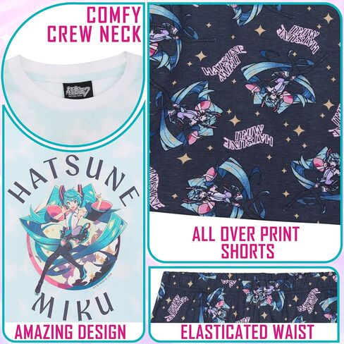 Get Trend Hatsune Miku Girls Pajamas Set 2Pc, Cotton T Shirt & Summer PJ Shorts, Soft Lounge Set, Teens Sleepwear, Size 7-16 in Kuwait