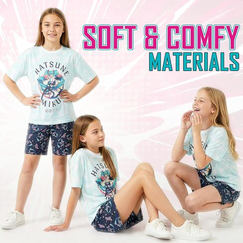 Get Trend Hatsune Miku Girls Pajamas Set 2Pc, Cotton T Shirt & Summer PJ Shorts, Soft Lounge Set, Teens Sleepwear, Size 7-16 in Kuwait