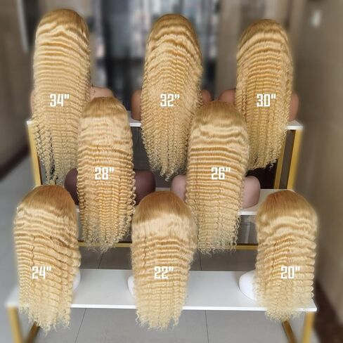 613 Lace Front Wig Human Hair 32 Inch, 13x6 HD Transparent Lace Deep Wave Wig, 180% Density Glueless Blonde Lace Frontal Wig Pre Plucked with Baby Hair, Natural Hairline Long Curly Human Hair Wig in Kuwait