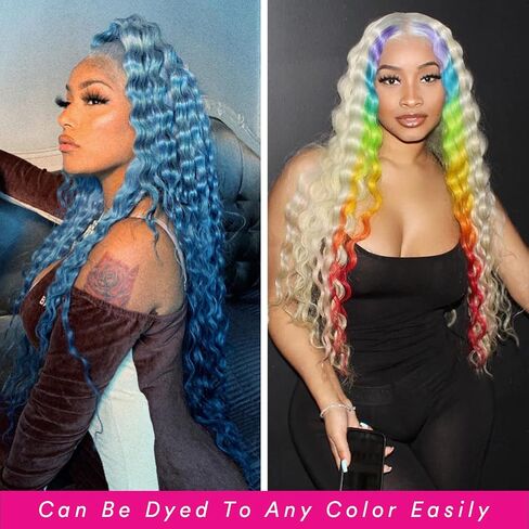 613 Lace Front Wig Human Hair 32 Inch, 13x6 HD Transparent Lace Deep Wave Wig, 180% Density Glueless Blonde Lace Frontal Wig Pre Plucked with Baby Hair, Natural Hairline Long Curly Human Hair Wig in Kuwait