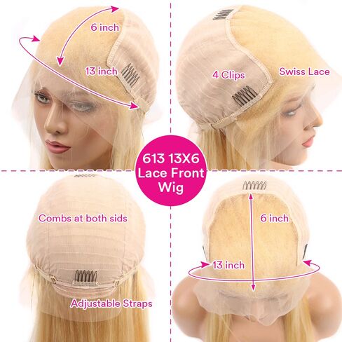 613 Lace Front Wig Human Hair 32 Inch, 13x6 HD Transparent Lace Deep Wave Wig, 180% Density Glueless Blonde Lace Frontal Wig Pre Plucked with Baby Hair, Natural Hairline Long Curly Human Hair Wig in Kuwait